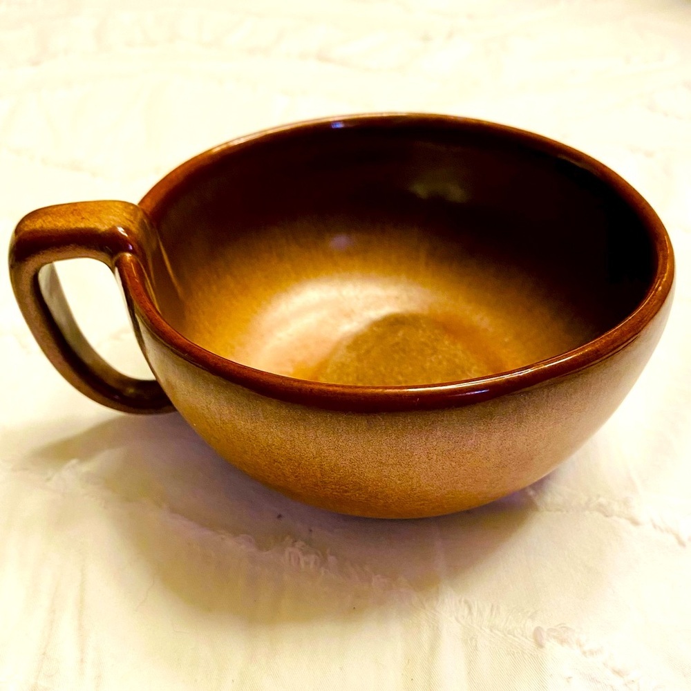 Frankoma Pottery soup mugs stoneware vintage brown glaze UBM